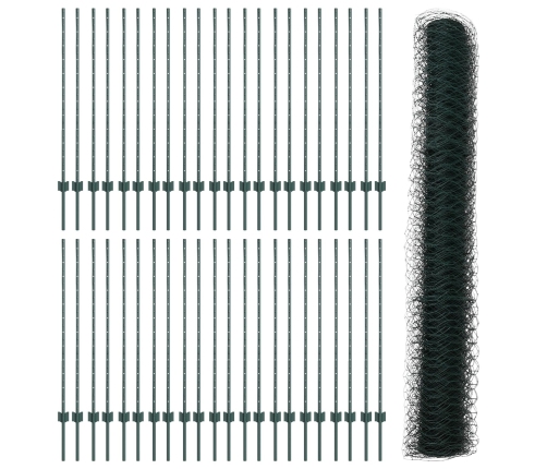 Vidaxl Žogu Stabi 11 Gab U-Kanāls Zaļš 120 Cm Tērauds,  Sešstūra Žogs Zaļš 1.2X100 M Tērauds Vidaxl