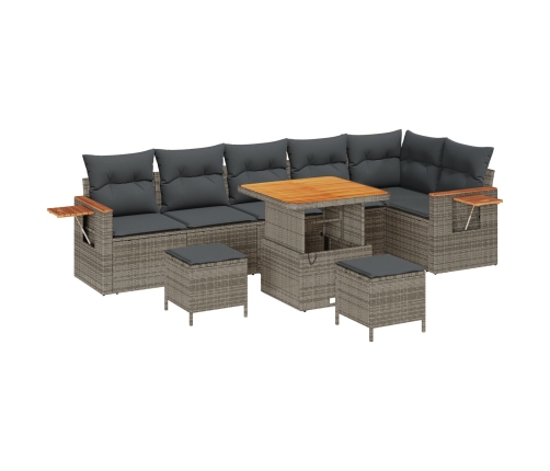 Vidaxl 9 Gabalu Dārza Dīvānu Komplekts Ar Spilveniem Pelēks Poli Ratanis Akācija,  3 Gabalu Dārza Ēdamgalds Ar Spilveniem Pelēks Poli Ratanis Akācija Vidaxl