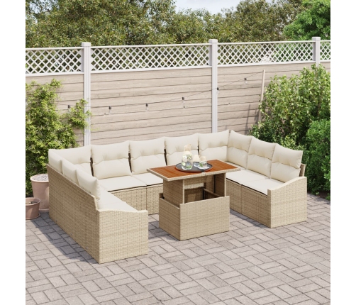 10 Daļu Dārza Dīvānu Komplekts Ar Spilveniem Bēšs Poli Rotangpalma Vidaxl