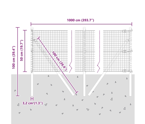 Žogu Stabiņu Komplekts 2 Gabali Cinkots Tērauds 10 X 0.5 M Vidaxl