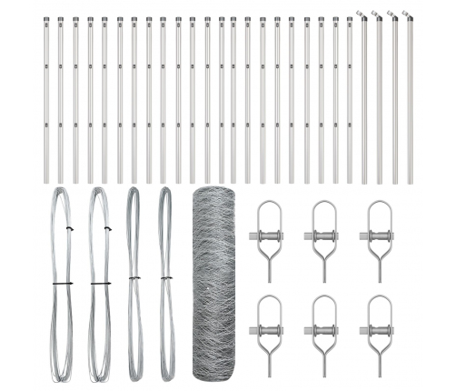 Vidaxl Sešstūra Sēta 0.5X50 M Galvanizēta Tērauda,  Sētas Stabi 13 Gabali Ø32 Mm 100 Cm Galvanizēta Tērauda Vidaxl