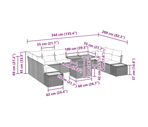 11 Gab. Dārza Ēdamistabas Komplekts Ar Spilveniem Bēšs Poli Rotangpalma Akāciju Vidaxl
