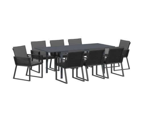 Vidaxl 9 Gabalu Dārza Ēdamgalds Ar Spilveniem Melns Poli Ratans,  Izplešamais Dārza Galds Antracīts (140-210)X90X73 Cm Tērauds Vidaxl
