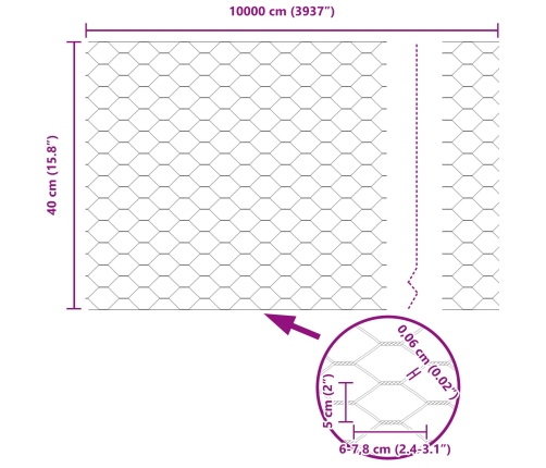 Vidaxl Žogu Stabi 11 Gab U-Kanāls 40 Cm Galvanizēta Tērauda,  Hexagona Žogs 0.4X100 M Galvanizēta Tērauda Vidaxl