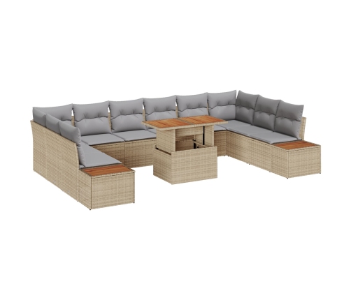 11 Gab. Dārza Ēdamistabas Komplekts Ar Spilveniem Bēšs Poli Rotangpalma Akāciju Vidaxl