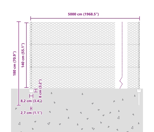 Vidaxl Žoga Stabi 11 Gab U-Kanāls Zaļā 140 Cm Tērauda,  Sešstūra Žogs Zaļā 1,4X50 M Tērauda Vidaxl