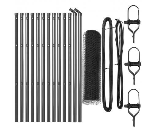Vidaxl Sešstūra Žogs Pelēks 0.8X25 M Tērauds,  Žogu Stabi 13 Gab. Pelēki Ø32 Mm 120 Cm Cinkots Tērauds Vidaxl