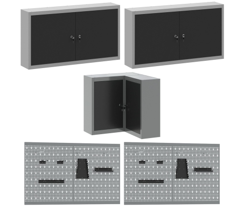 12 Daļu Darba Skapja Un Piekareņu Komplekts Melns Mdf Un Metāls Vidaxl