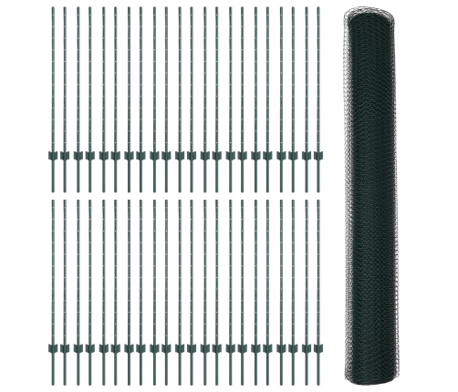 Vidaxl Dārza Balsti 11 Gab. U-Kanāls Zaļā 120 Cm Tērauds,  Sešstūra Žogs Zaļš 1.2X100 M Tērauds Vidaxl