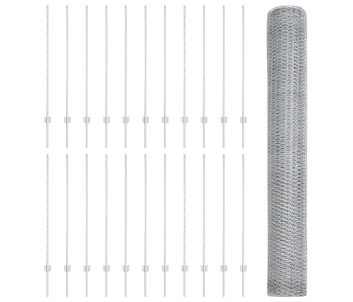 Vidaxl Žoga Stabi 22 Gab. U-Kanāls 120 Cm Cinkots Tērauds,  Heksagonālais Žogs 1.2X50 M Cinkots Tērauds Vidaxl