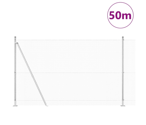 Veltīts Stiepļu Žogs Ar 13 Flanged Stabiem 1.5X50 M Galvanizētā Tēraudā Vidaxl