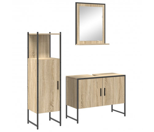 Vidaxl 3 Gabalu Vannas Istabas Komplekts Gaiši Ozola Inženierijas Kokam,  Vannas Istabas Spogulis Ar Plauktu Gaiši Ozols 50X12X60 Cm Inženierijas Koks Vidaxl