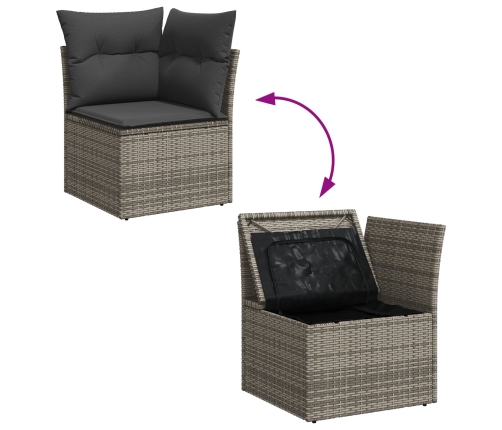 10 Gab. Dārza Ēdamgalds Ar Spilveniem Pelēks Poli Rotangpalma Vidaxl