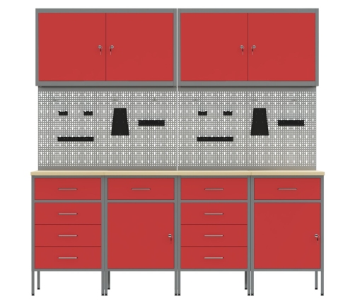 10 Gab. Darba Skapju Un Piekāršanas Komplekts Sarkanā Mdf Un Metāla Vidaxl