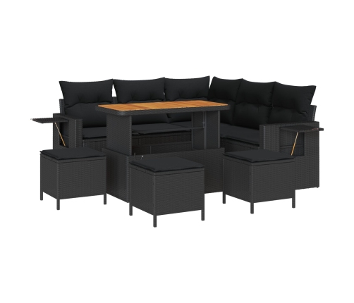 Vidaxl 9 Gabalu Dārza Dīvānu Komplekts Ar Spilveniem Melnā Poli Rotangpalmas Akācijas,  4 Gabalu Dārza Ēdamzāles Komplekts Ar Spilveniem Melnā Poli Rotangpalmas Akācijas Vidaxl