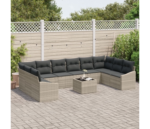 11 Daļu Dārza Dīvānu Komplekts Ar Spilveniem Pelēka Poli Rotangpalma Vidaxl