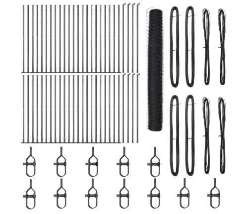 Vidaxl Sešstūra Žogs Pelēks 1.2X100 M Tērauds,  Žoga Stabi Ar Pamatplates 13 Gab Ø32Mm 68.5Cm Cinkots Tērauds Vidaxl