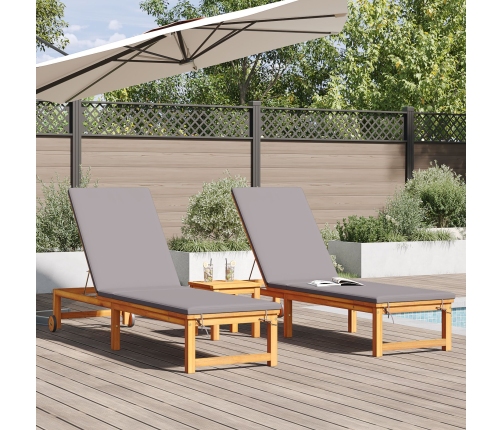 Vidaxl Sauļošanas Krēsli 2 Gab. Ar Spilveniem Cietā Akācijas Kokā,  Sauļošanas Krēsls Ar Gaiši Pelēkiem Spilveniem Cietā Akācijas Kokā Vidaxl