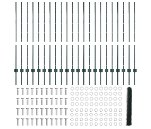 Vidaxl Žogu Stabi 11 Gab. U-Kanāls Zaļš 120 Cm Tērauds,  Sešstūra Žogs Zaļš 1.2X50 M Tērauds Vidaxl
