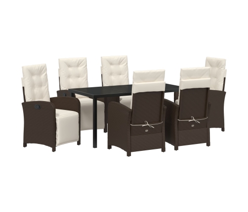 Vidaxl 7 Daļu Dārza Ēdamgalds Ar Spilveniem Brūnā Poli Rātanā,  Dārza Galds Melnā Krāsā 160X80X73 Cm Ar Stikla Virsmu Vidaxl