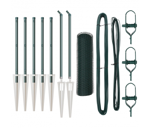 Vidaxl Sešstūris Žogs Zaļš 0.4X10 M Tērauds,  Žoga Stabi Ar Uzgali 7 Gab. Ø32 Mm 60 Cm Cinkots Tērauds Vidaxl