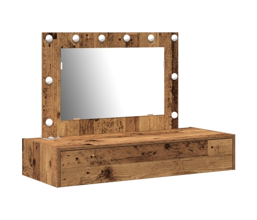 Sienas Piekarejamais Kosmētikas Galdiņš Ar Led Gaismām Vecs Koks Vidaxl