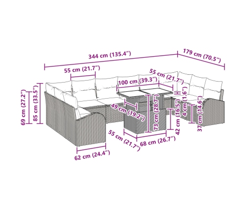 11 Daļu Dārza Dīvānu Komplekts Ar Spilveniem Melns Poli Rotangpalma Vidaxl