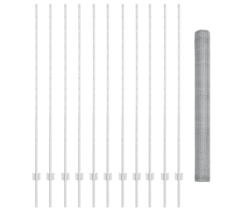 Vidaxl Žoga Stabi 22 Gab. U-Kanāls 160 Cm Galvanizēts Tērauds,  Sešstūra Žogs 1.6X25 M Galvanizēts Tērauds Vidaxl