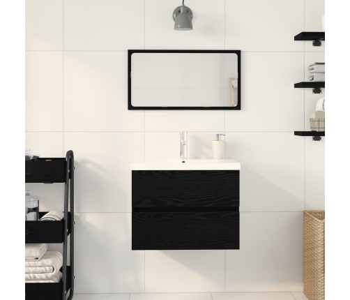 Vidaxl Izlietnes Skapītis Ar Iebūvētu Izlietni Melnā Ozola Inženierijas Koks,  Izlietnes Skapītis Melnā Ozola 60X38.5X45 Cm Inženierijas Koks Vidaxl