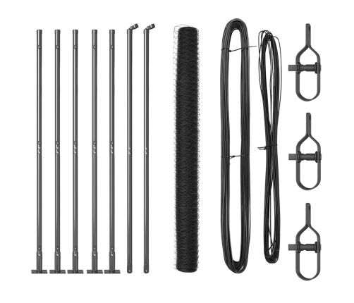 Vidaxl Sešstūra Žogs Pelēks 1.5X10 M Tērauds,  Žoga Stabi Ar Pamatplāksnēm 7 Gab. Ø32Mm 83.5Cm Cinkots Tērauds Vidaxl