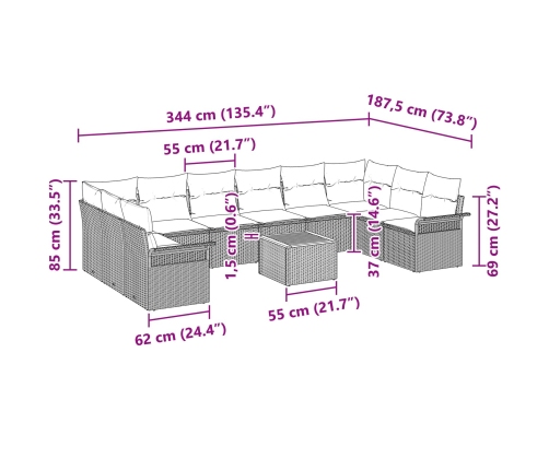 11 Gabalu Dārza Dīvānu Komplekts Ar Spilveniem Bēšs Poli Rotangpalma Akācija Vidaxl