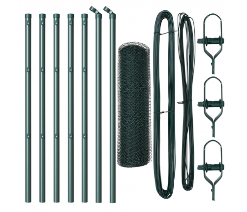 Vidaxl Sešstūra Žogs Zaļš 0.5X10 M Tērauda,  Žoga Stabi 7 Gab. Zaļš Ø32 Mm 100 Cm Galvanizēts Tērauds Vidaxl