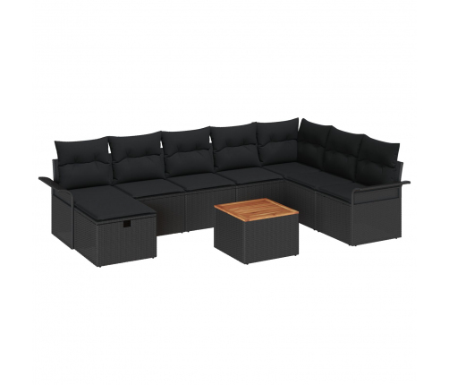 Vidaxl 9 Daļu Dārza Sofa Komplekts Ar Spilveniem Melna Poli Rattana,  2-Sēdpievienota Dārza Sofa Ar Glabātuvi Un Spilveniem Melna Poli Rattana Vidaxl