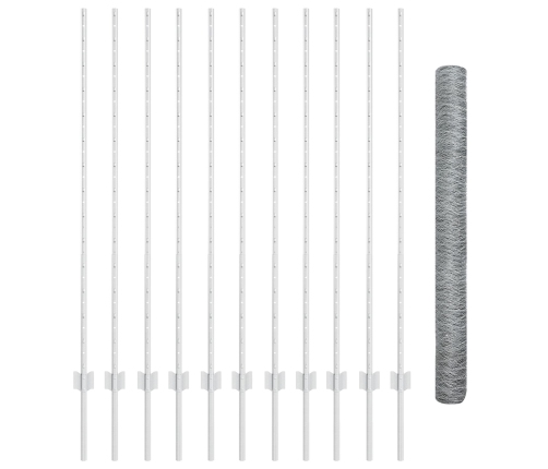 Vidaxl Žoga Stabi 22 Gabali U-Kanāls 140 Cm Cinkots Tērauds,  Sešstūra Žogs 1.4X25 M Cinkots Tērauds Vidaxl