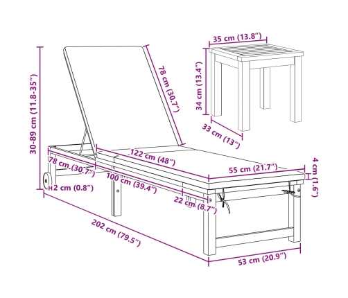 Vidaxl Sauļošanās Krēsls Ar Galdiņu No Cietas Akācijas,  Sauļošanās Krēsls No Cietas Akācijas Vidaxl