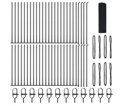Savilktā Stieples Žogs Ar 13 Flangētajiem Stabiem Pelēks 1X100 M Tērauds Vidaxl