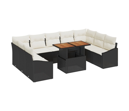 10 Daļu Dārza Ēdienu Komplekts Ar Spilveniem Melnā Poliratanā Akācijā Vidaxl