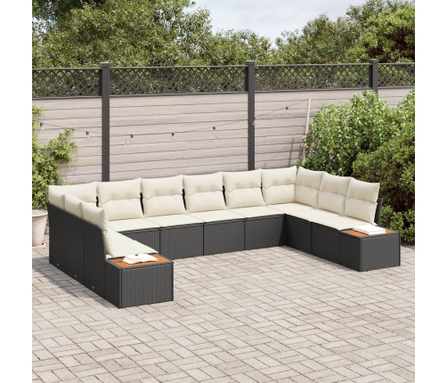 10 Gab. Dārza Dīvānu Komplekts Ar Spilveniem Melns Polietilēna Rotangpalma Akācija Vidaxl