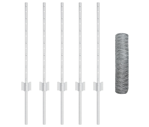 Vidaxl Žoga Kājas 5 Gabali U-Kanāls 60 Cm Cinkots Tērauds,  Sešstūra Žogs 0.5X10 M Cinkots Tērauds Vidaxl