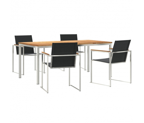 Vidaxl 5 Gabalu Dārza Ēdamgalds Masīvs Tīkkoks,  Ārā Ēdamgalds 180X90X75 Cm Masīvs Tīkkoks Vidaxl