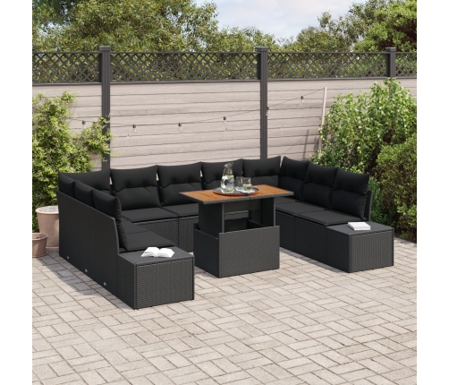 10 Gabalu Dārza Dīvānu Komplekts Ar Spilveniem Melnā Poli Rotangpalmu Vidaxl