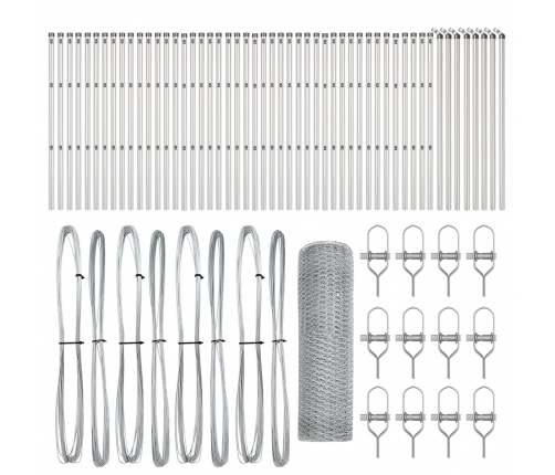 Vidaxl Sešstūra Žogs 0.5X100 M Cinkota Tērauda,  Žoga Stabi 13 Gab Ø32 Mm 100 Cm Cinkota Tērauda Vidaxl