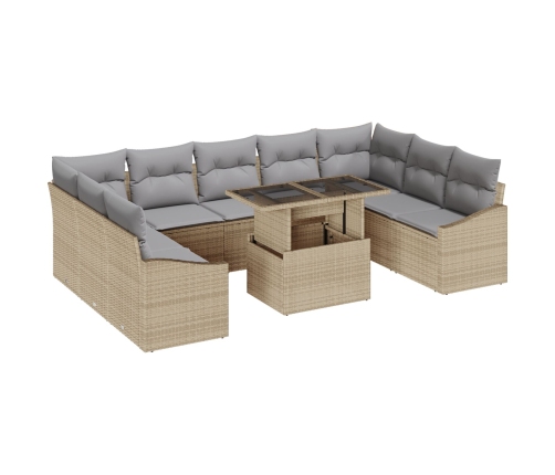 10 Gabalu Dārza Dīvānu Komplekts Ar Spilventiņiem Bēšā Polietilēna Rotangpalmas Vidaxl