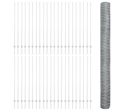 Vidaxl Žogu Stabi 22 Gab. U-Kanāls 150 Cm Galvanizēts Tērauds,  Sešstūru Žogs 1.5X100 M Galvanizēts Tērauds Vidaxl