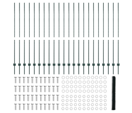 Vidaxl Žogu Stabi 11 Gab. U-Kanāls Zaļš 150 Cm Tērauds,  Sešstūra Žogs Zaļš 1.5 X 50 M Tērauds Vidaxl
