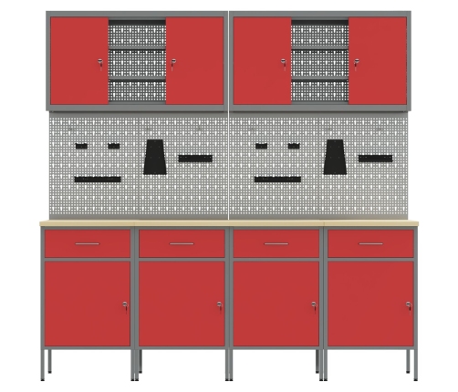 10 Gab. Darba Skapju Un Plauktu Komplekts Sarkanā Mdf Un Metāla Vidaxl