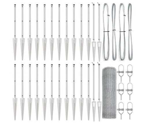 Vidaxl Sešu Stūru Žogs 0.5X50 M Galvanizētā Tēraudā,  Žogu Stabi Ar Uzgaļiem 13 Gab. Ø32 Mm 80 Cm Galvanizētā Tēraudā Vidaxl