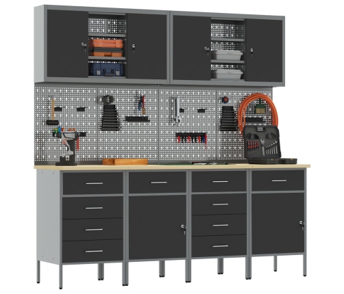 10 Daļu Darba Skapja Un Naglu Dēļa Komplekts, Melns Mdf Un Metāls Vidaxl