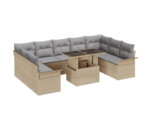 10 Daļu Dārza Dīvāna Komplekts Ar Spilveniem Bēšā Poli Rotangpalma Vidaxl