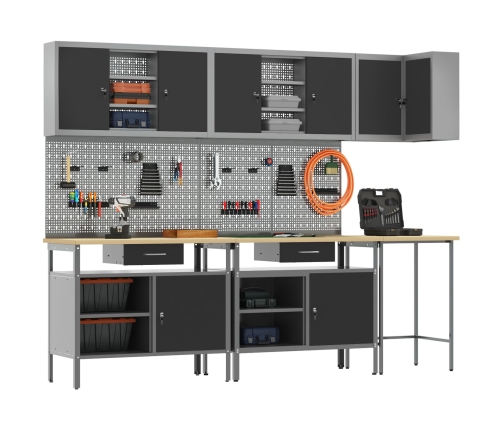 10 Daļu Rīku Glabāšanas Galda Komplekts Melnā Inženierijas Kokā Un Metalā Vidaxl